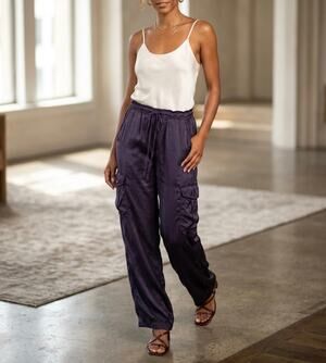 Johnny Was Love & Liberty Silk Cargo Pants Wide Leg Utility Pants gypsy casual